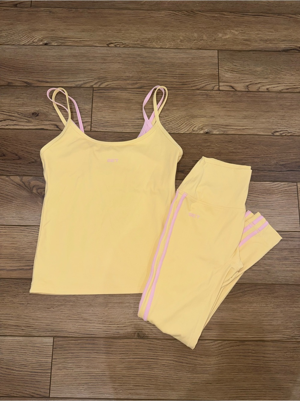SET Active Taffy & Pink Strappy Tank and Leggings Set